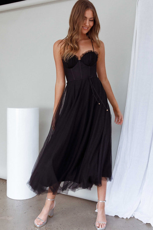 WW | Rare Beauty Tüll Rückenfreies Midi Kleid