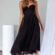 WW | Rare Beauty Tüll Rückenfreies Midi Kleid