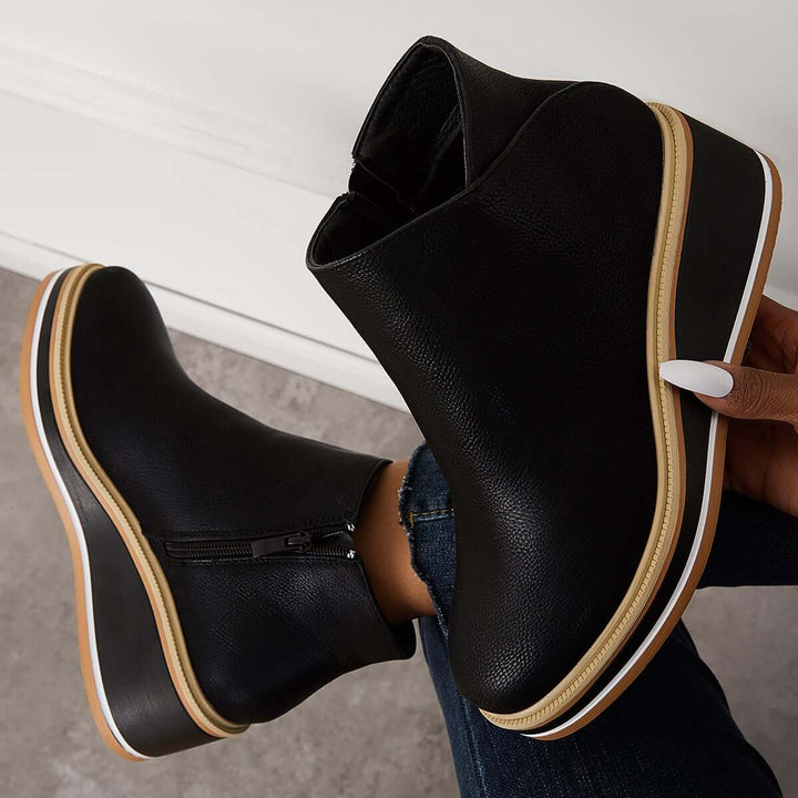 Damen Stiefeletten mit seitlichem Reißverschluss und Plateausohle