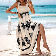 WW Retro Kleid | Langes Kleid mit Retro-Druck und Schulterriemen