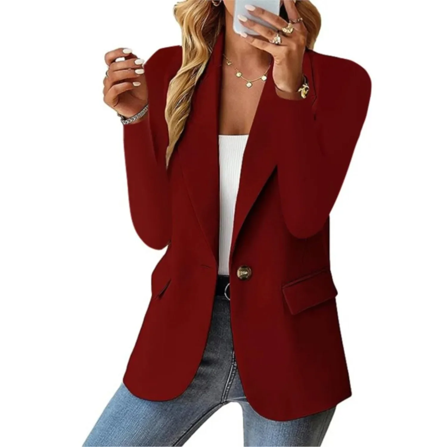 WW | Damen Blazer mit Einem Knopf, Langen Ärmeln, Taillierter Passform, Lässige Jacke