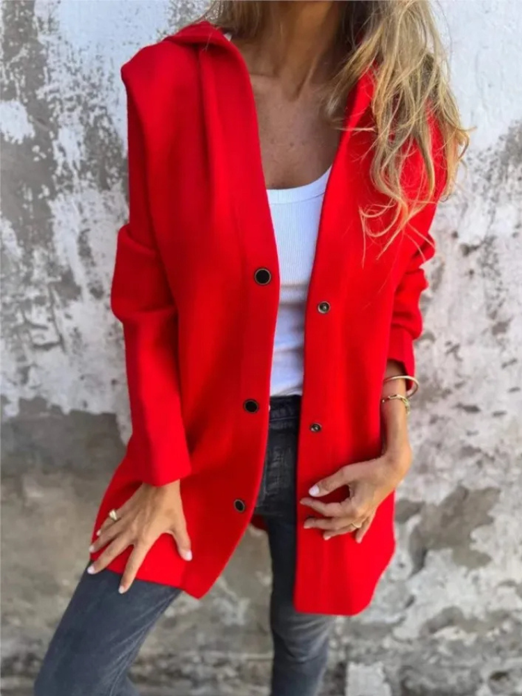WW | Lange Strickjacken Für Damen Eleganter Strickjacke Mit Kapuze Und Knöpfen