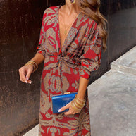 WW | Bohemian Maxikleid mit Tiefem V-Ausschnitt für Damen
