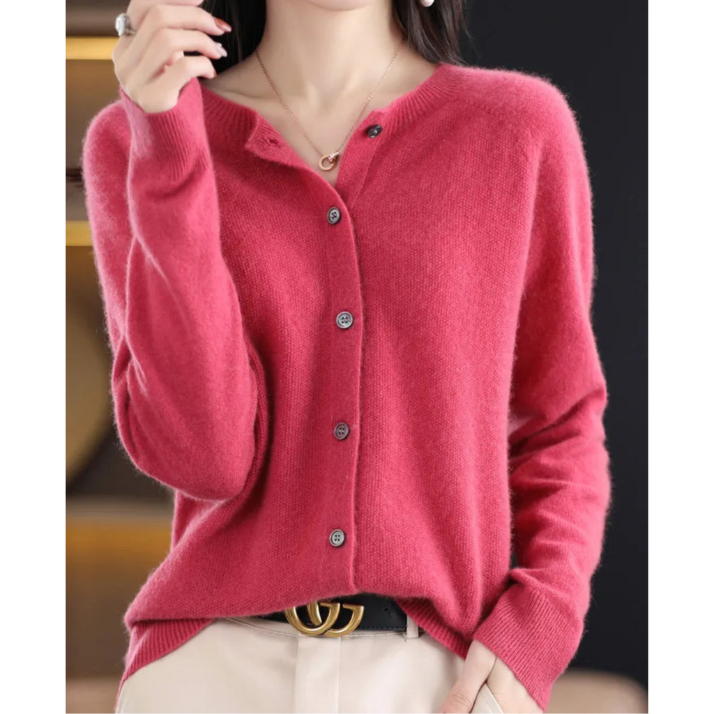 WW | Merinowolle Damen O-Ausschnitt Strickjacke Kaschmirpullover