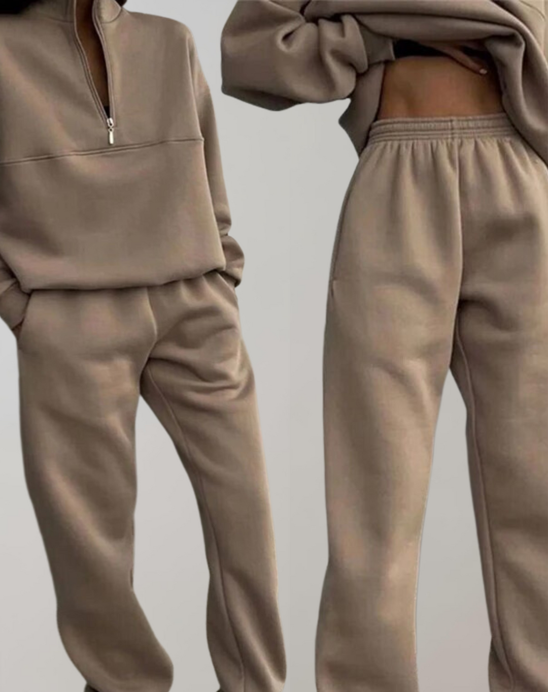 W&W Mode | teilige Fleece-Trainingsanzug-Set - stilvolle Damen-Zip-Up-Oberteil und Jogginghosen