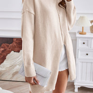 WW Halb-Turtleneck mittellanger Schlitzpullover