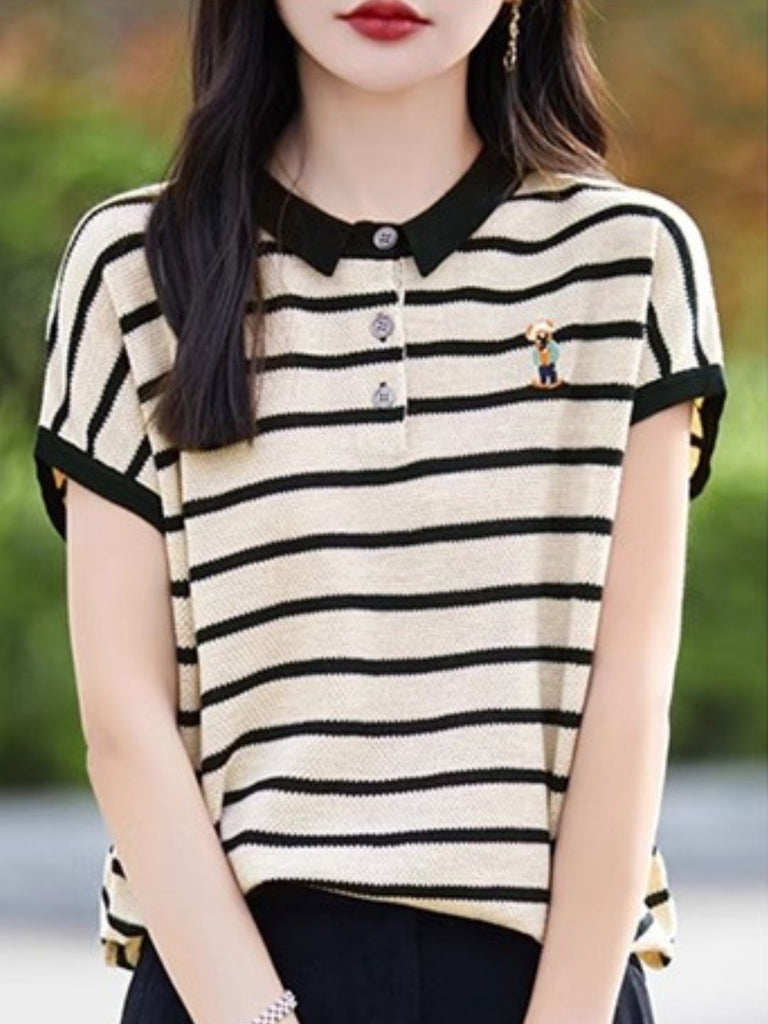 WW | Kontraststreifen Polo Neck T-Shirt Schwarz