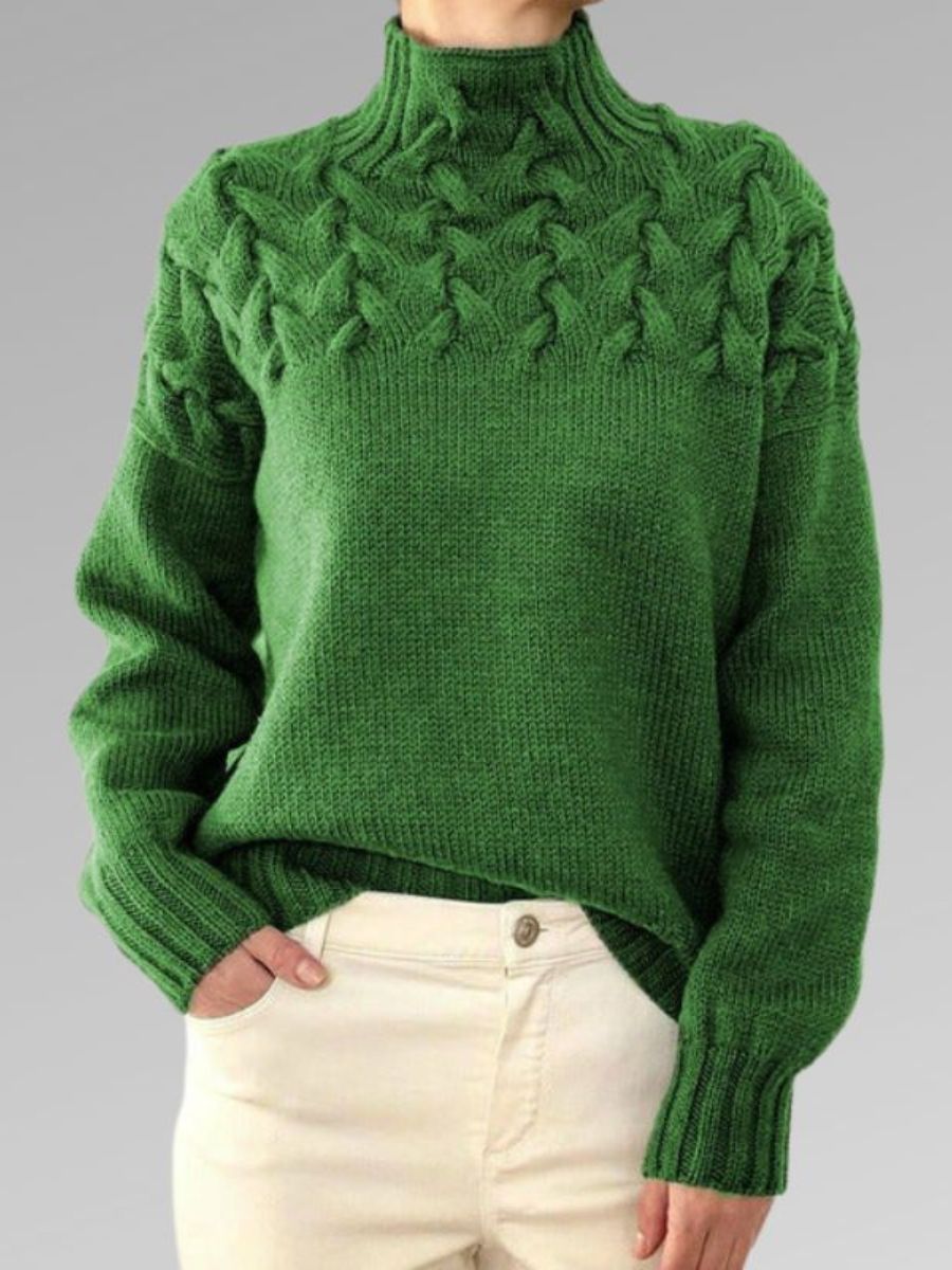W&W Mode - Damen hochkragen Kabelstrickpullover