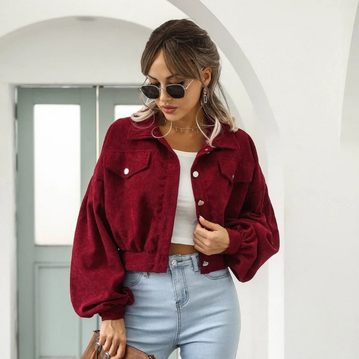W&W Mode | Samtcord Laternenärmel Cropped Jacke