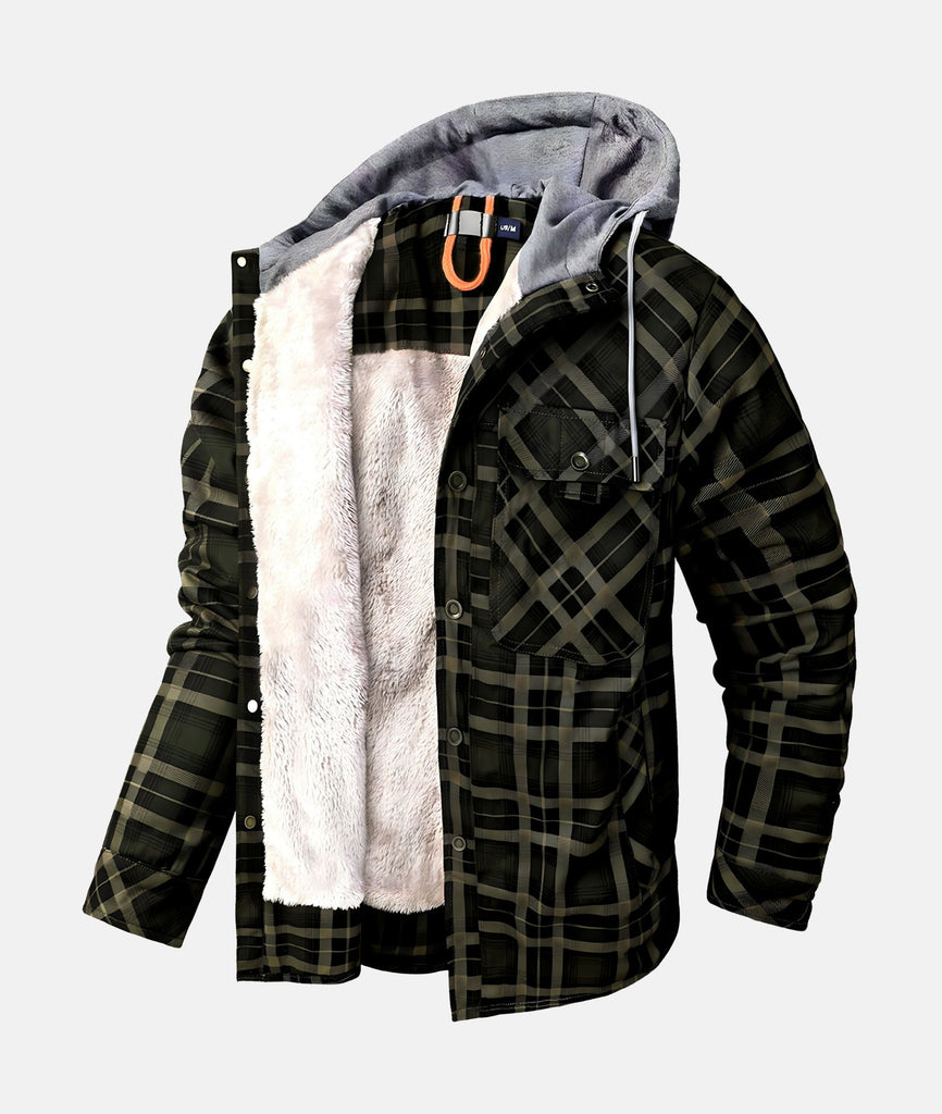 WW | Kariertes Flanelljacke mit Kapuze und Futter aus Kunstfell