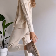 WW | teilige gestrickte Lounge-Set - trendiger Hoodie und Jogginganzug für Damen