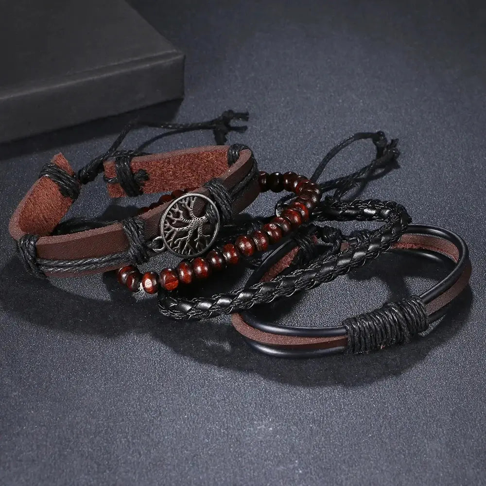 WW | Geflochtene Leder Wickelarmband Für Herren