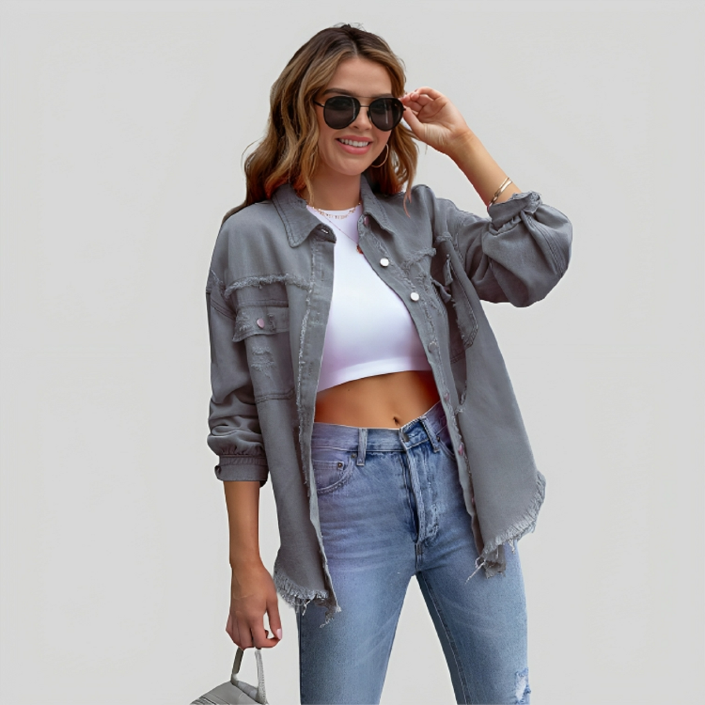 WW | Damen Fransen Jeanshemdjacke Trendy Und Bequem Für Frauen