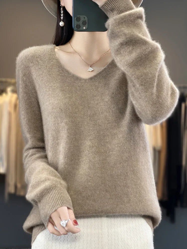 W&W Mode | Cashmere Pullover Damen Eleganter V-ausschnitt, Weich & Komfortabel