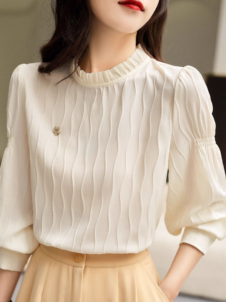 WW | Wavy Textured Stand Collar Top Gelb