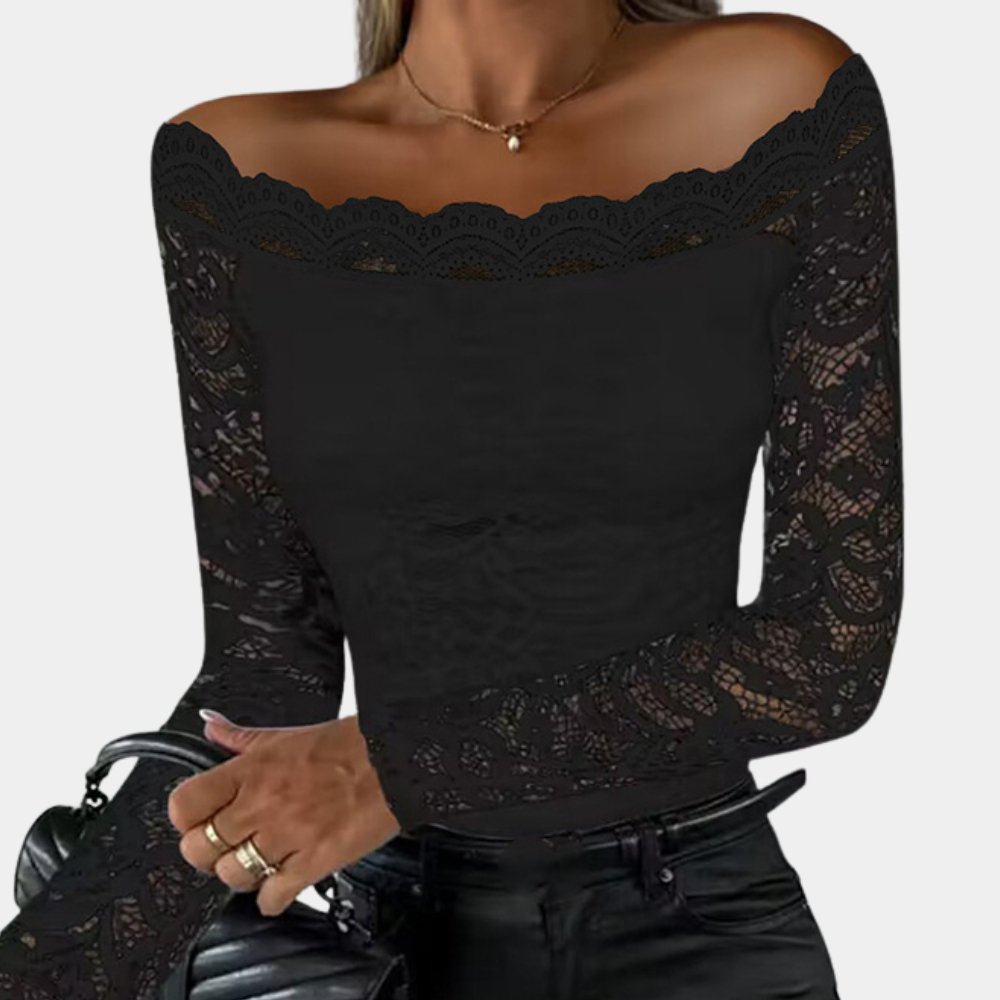 WW | Damen Top Stilvolles Off Shoulder Spitzen Shirt Top Für Frauen