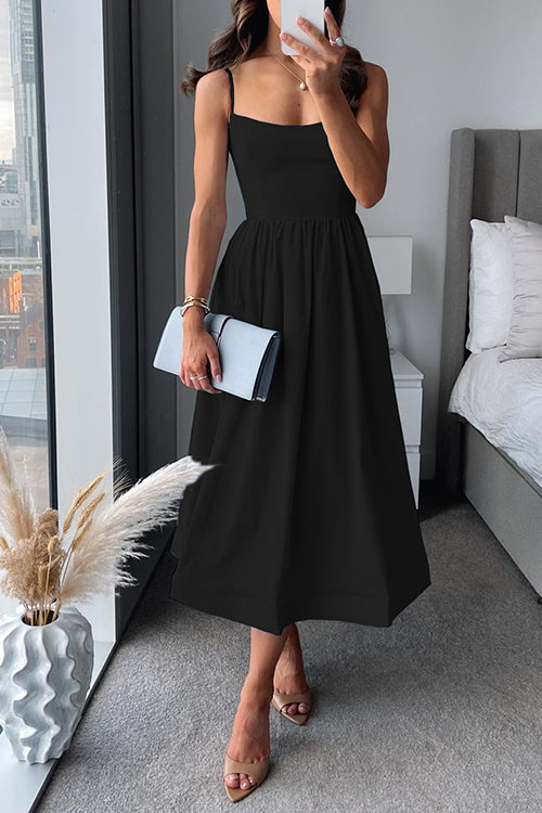 W&W Mode | Midi Kleid Spaghettiträger Quadratischer Ausschnitt Ausgestellter Rock Elegante Passform