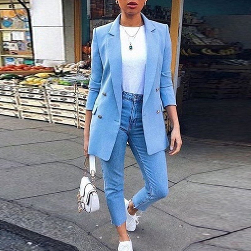 WW | Damen Blazer Eleganter Longblazer Mit 3/4 Ärmeln, Ideal Für Business Looks