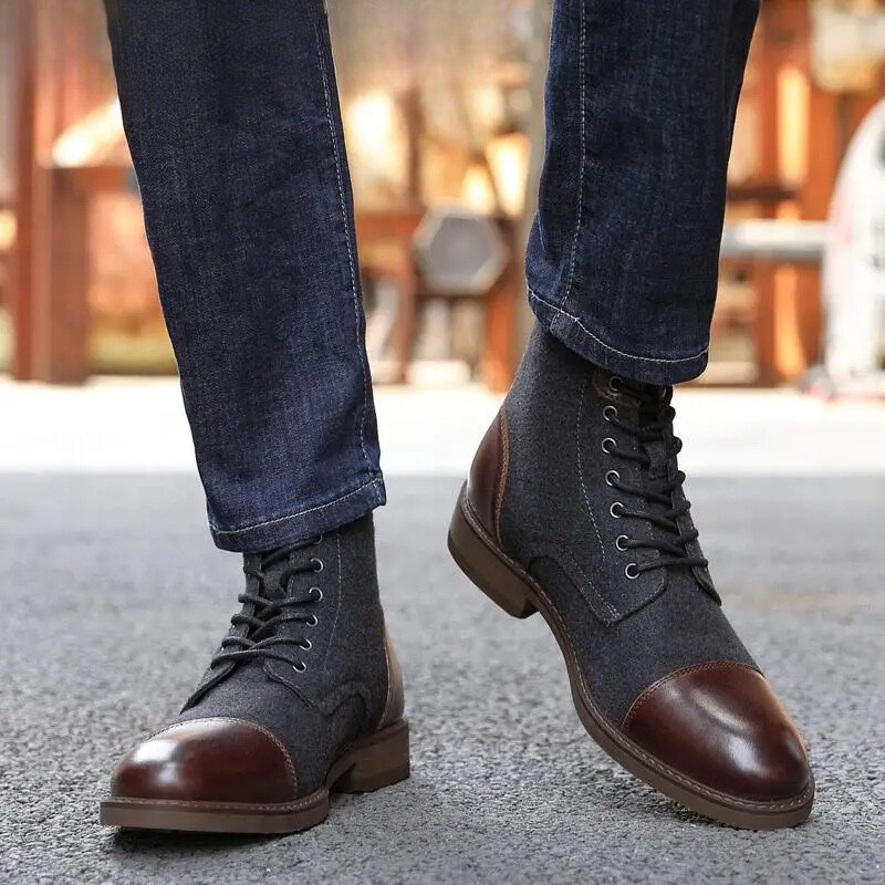 WW | Stylische Herrenschuhe Stiefel Mit Leder Und Stoffeinsatz