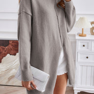 WW Halb-Turtleneck mittellanger Schlitzpullover