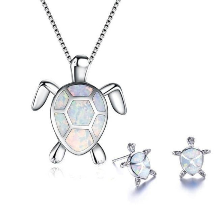 W&W Mode | Schildkröte Halskette + Ohrringe in Opal Und Silber Silber