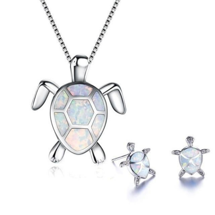 WW | Schildkröte Halskette + Ohrringe in Opal Und Silber Silber