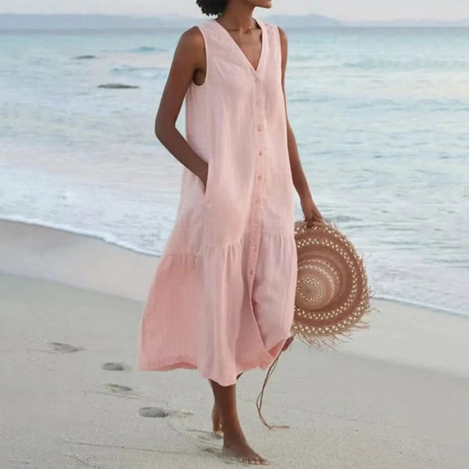 WW | V-Ausschnitt Leinen Kleid