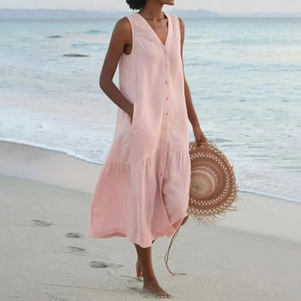 WW | V-Ausschnitt Leinen Kleid