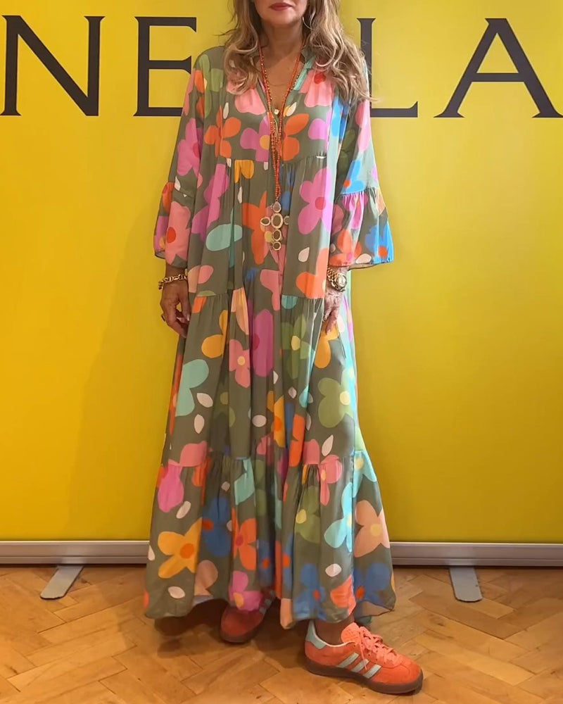 Noa - Lässiges Kleid mit Trompetenärmeln und Blumenmuster