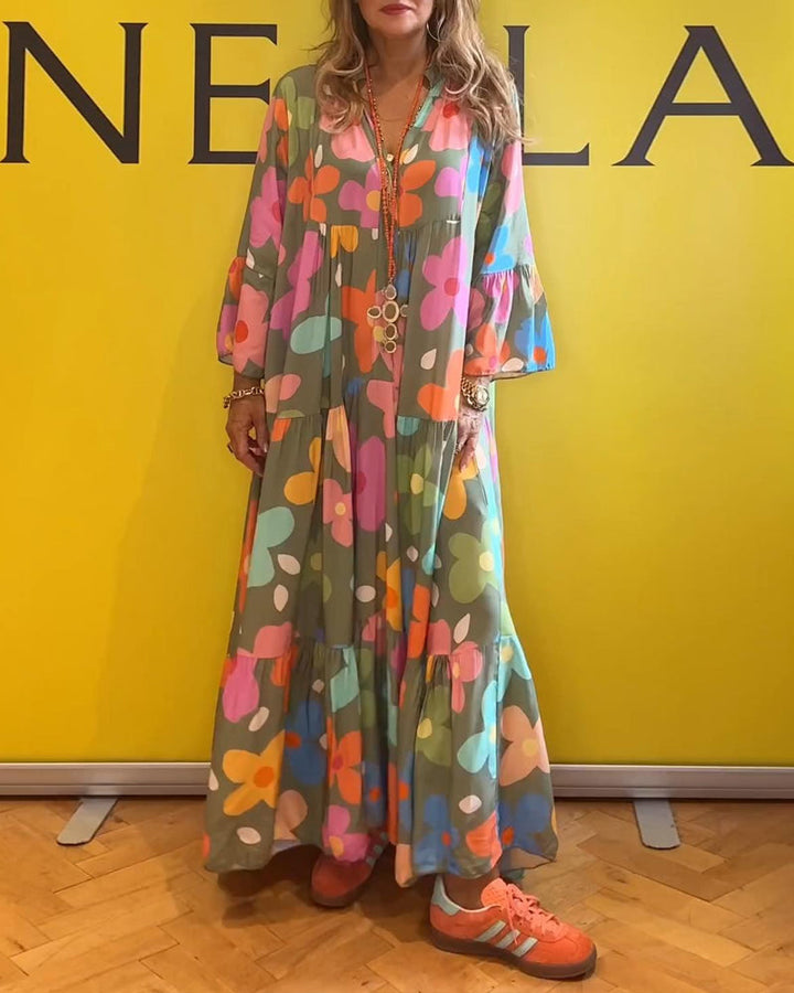 Noa - Lässiges Kleid mit Trompetenärmeln und Blumenmuster