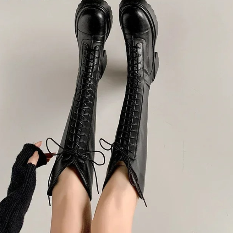 WW | Hohe Stiefel Damenstiefel Mit Schnürung Und Robuster Ferse