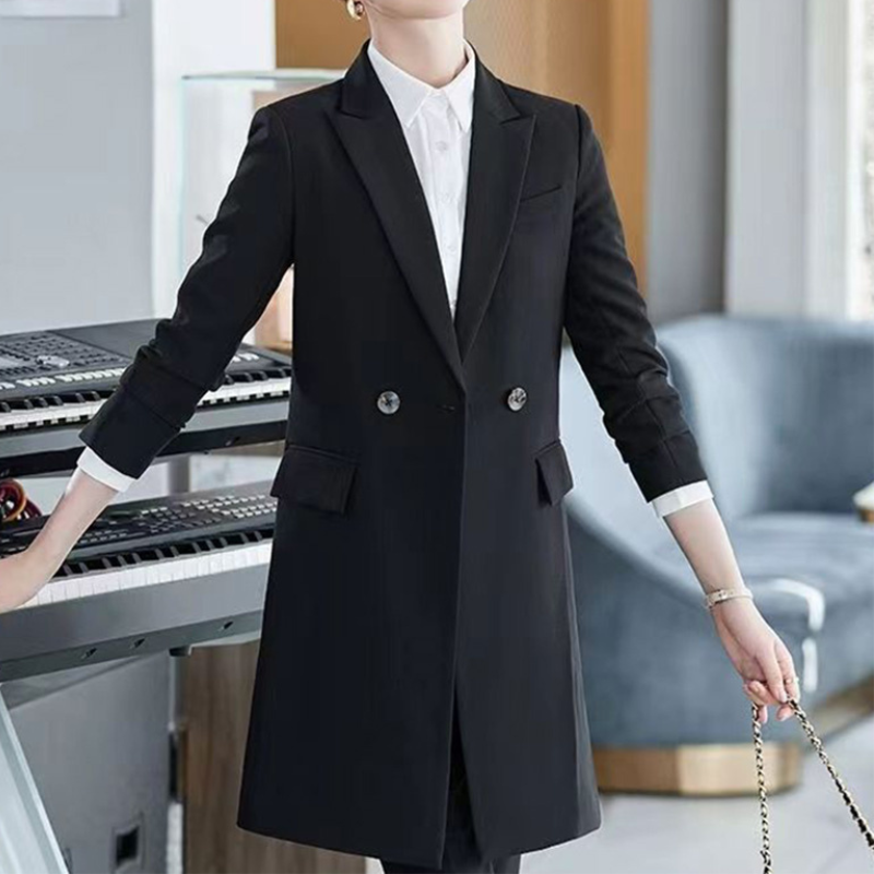 W&W Mode | Eleganter Langer Damenblazer mit Klappentaschen und Reverskragen