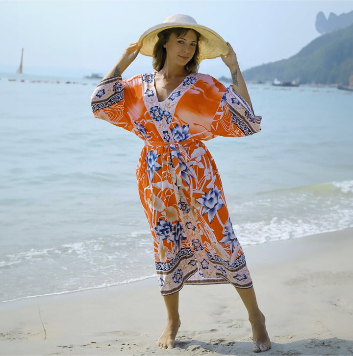 W&W Mode | Bedruckter, Vom Kimono Inspirierter, Stylischer Strandüberwurf