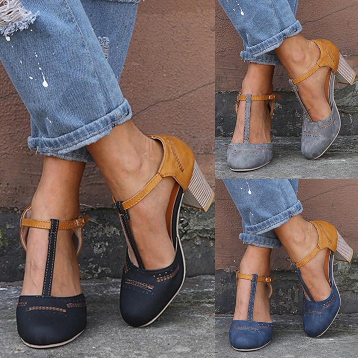 W&W Mode - Hochhackige Schuhe mit runder Zehe und spitzem Riemen