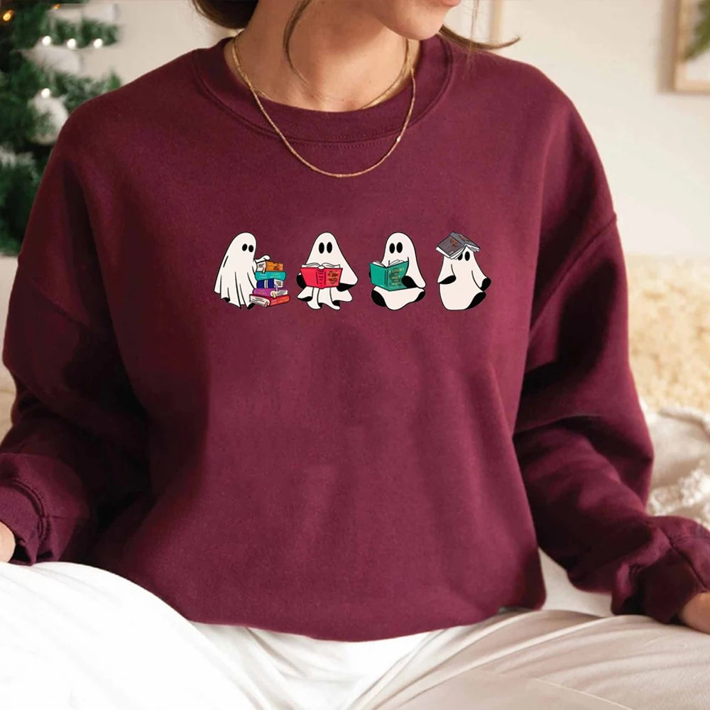 WW | Bequemes Sweatshirt mit Niedlichem Geist Lesen Druck Damen Pullover
