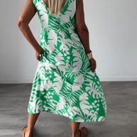 WW | Lässiges, Ärmelloses Kleid mit Blattmuster