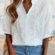 WW | Bestickte V-Ausschnitt Bluse