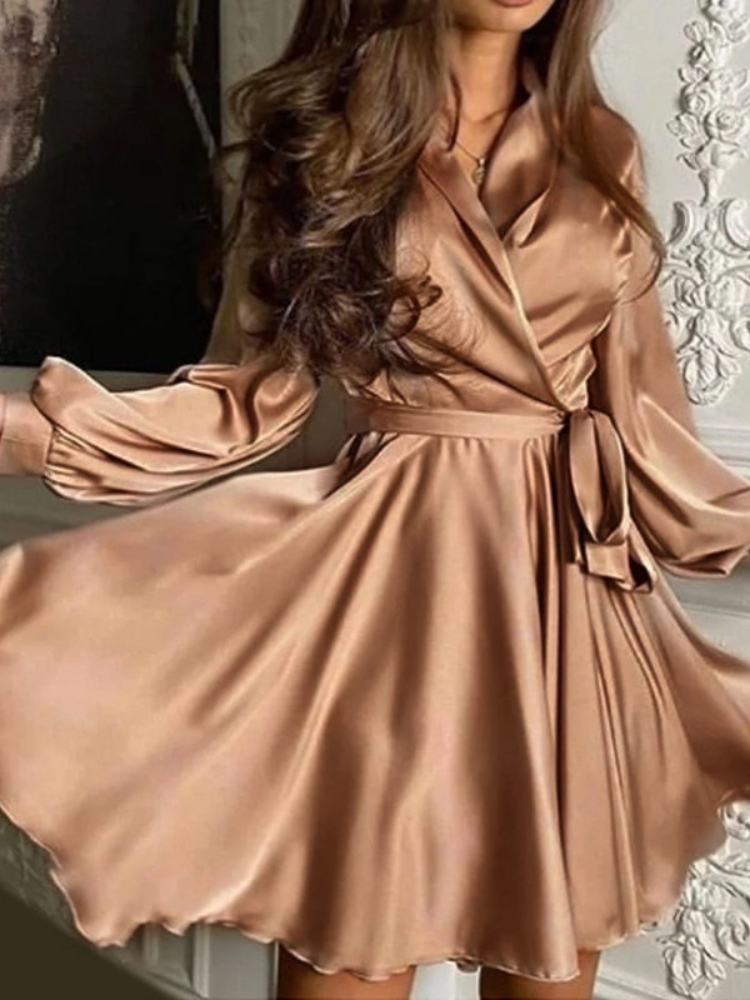 WW | Damen Mini Kleid Elegantes Wickelkleid Mit Langen Ärmeln Für Frauen