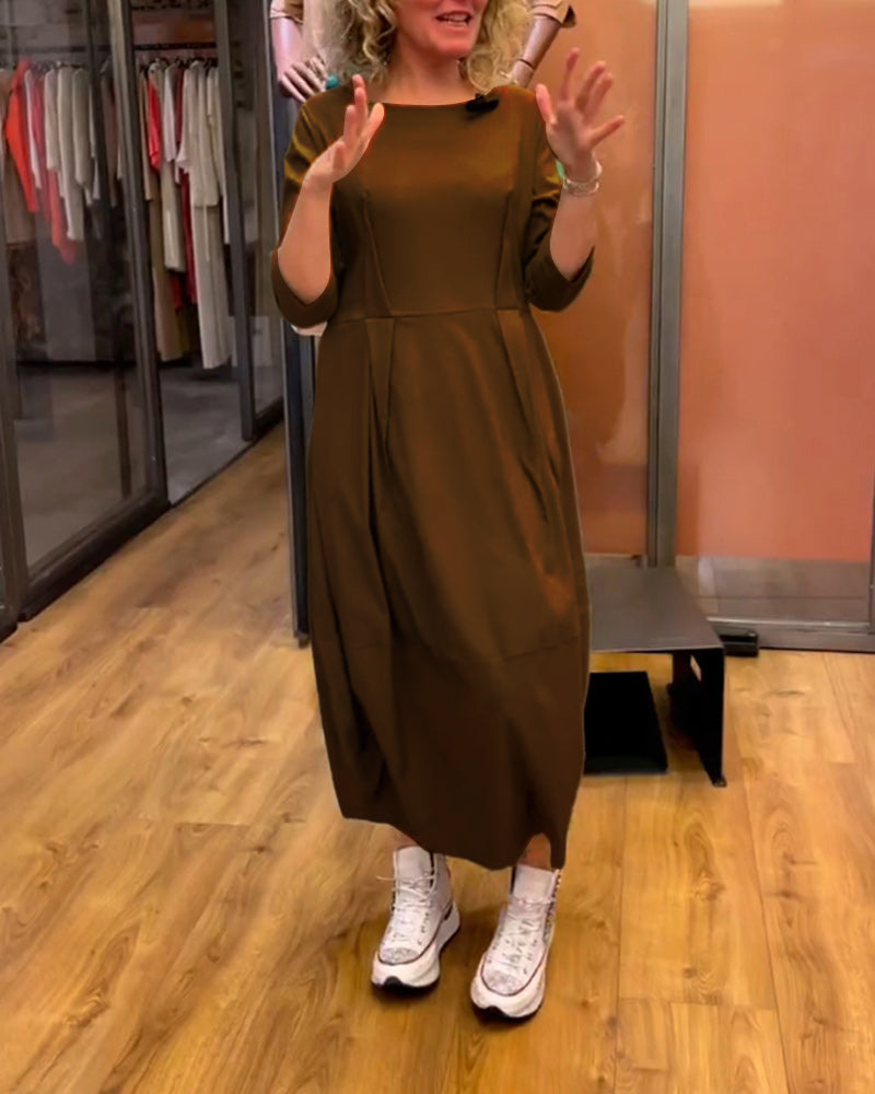 WW | Damen Figurschmeichelndes Kleid Mit Rundhalsausschnitt Stilvoll Für Frauen