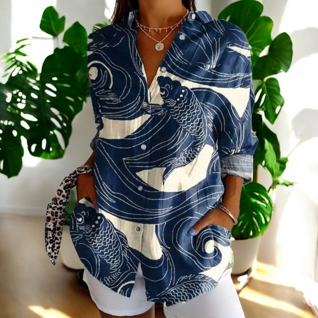 WW | Lebhafte Bluse mit Blumenknöpfen für Damen