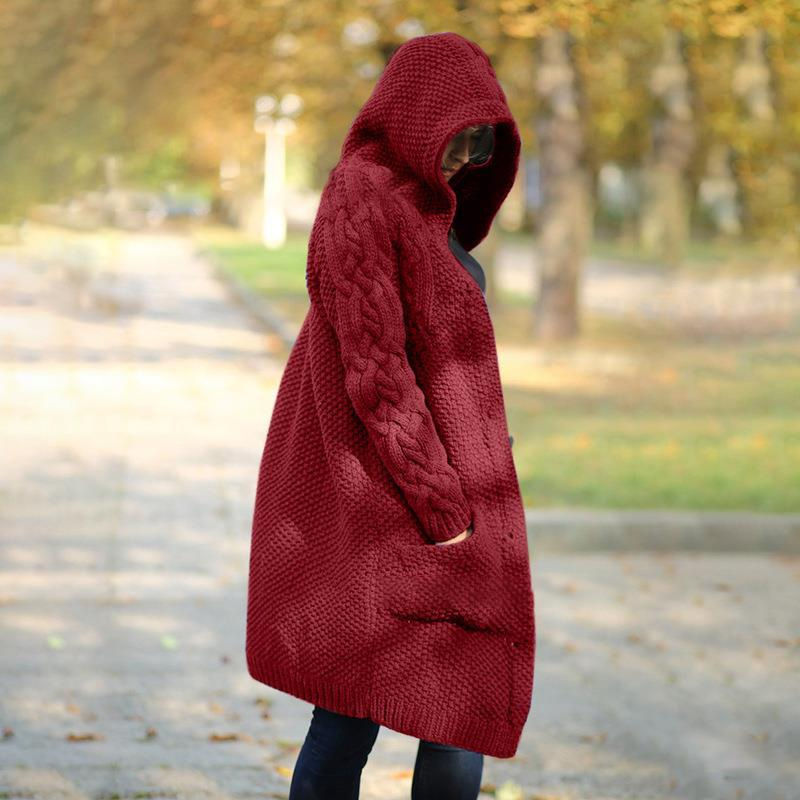 WW | Lange Damen Strickjacke Kapuze