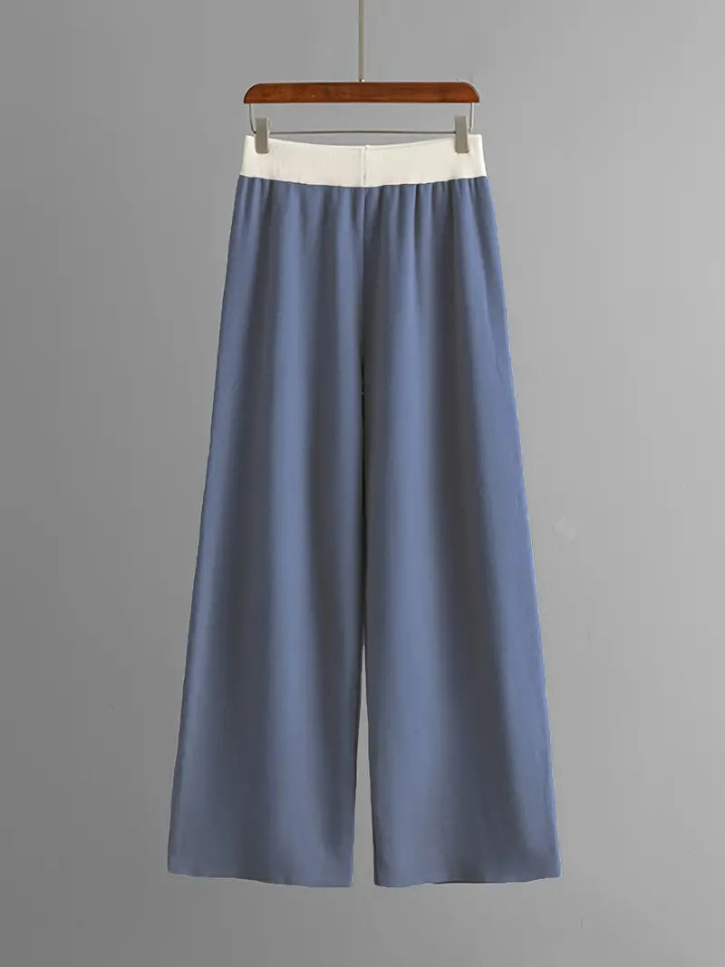 WW | Stilvolles Set Aus Langärmligem Strickoberteil Und Hose Mit V-Ausschnitt