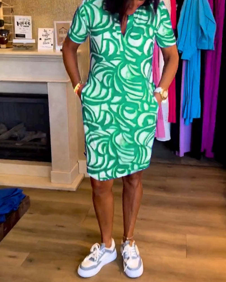W&W Mode | Kurzärmeliges Damenkleid Mit V-ausschnitt Und Print