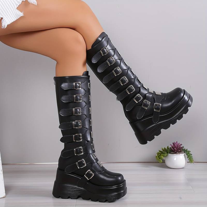 WW | Trendy Stiefel Auf Plattform mit Schnallen