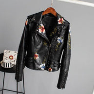 WW | Lederjacke mit Blumenstickerei