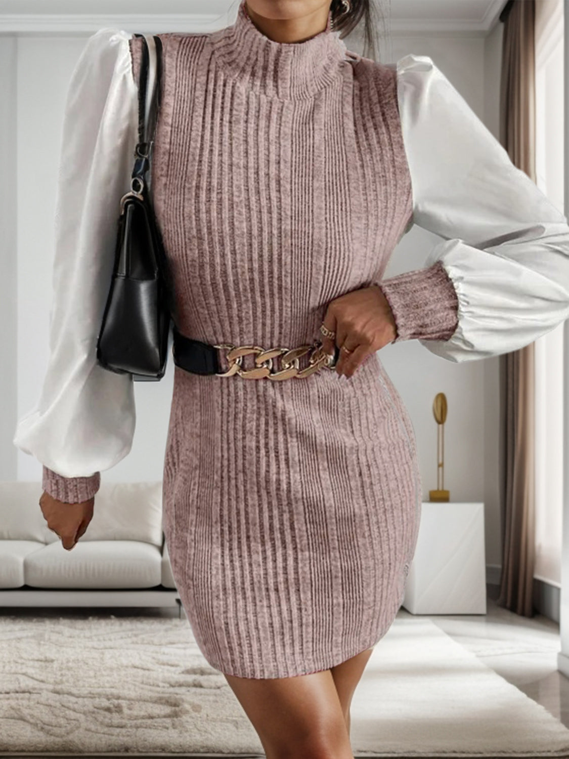 WW | Stilvolle Herbst Gerippte Pullover Kleid Für Frauen