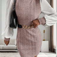 WW | Stilvolle Herbst Gerippte Pullover Kleid Für Frauen