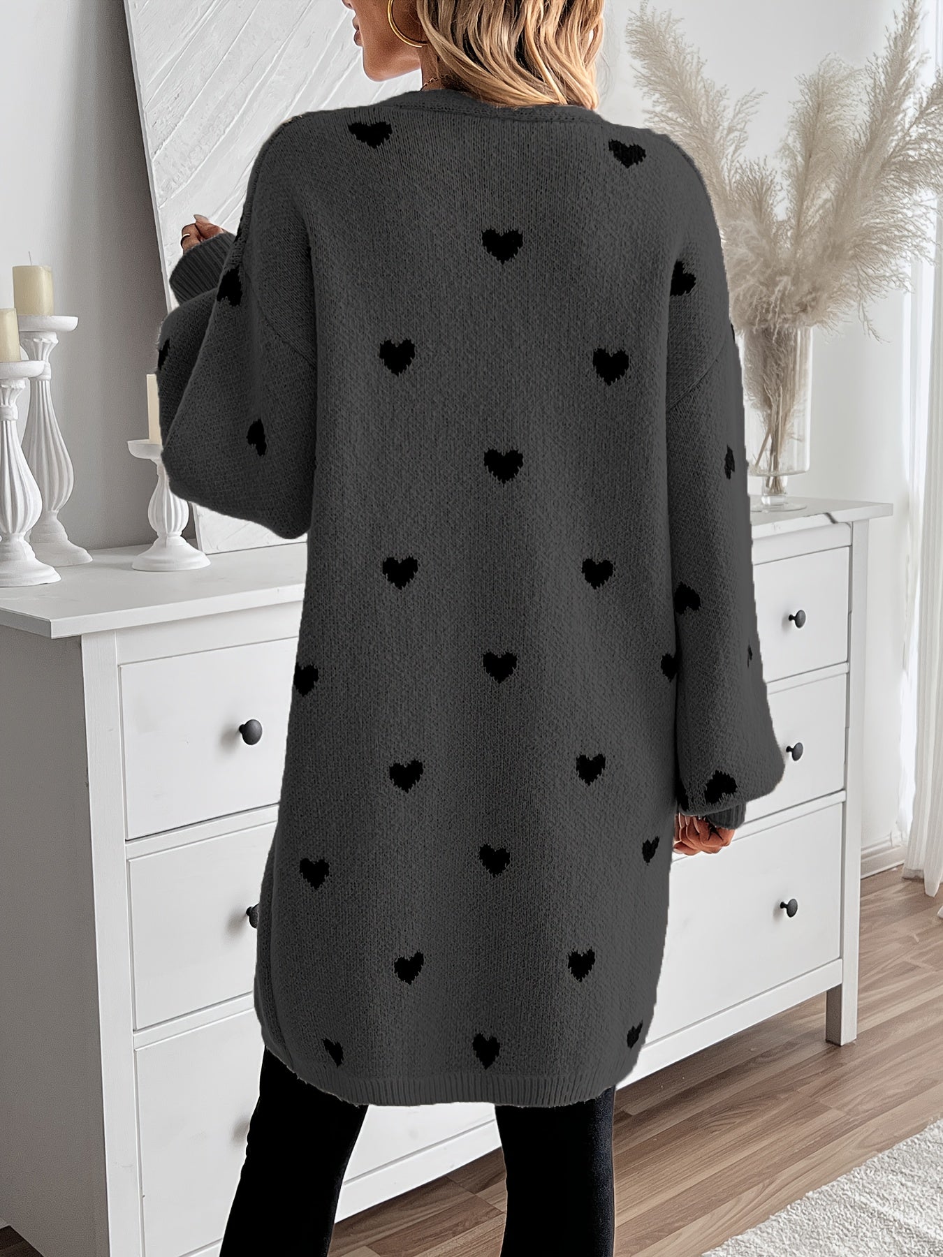 WW | Herzmuster Lange Länge Wolle Strickjacke Für Damen - Ideal für Winter