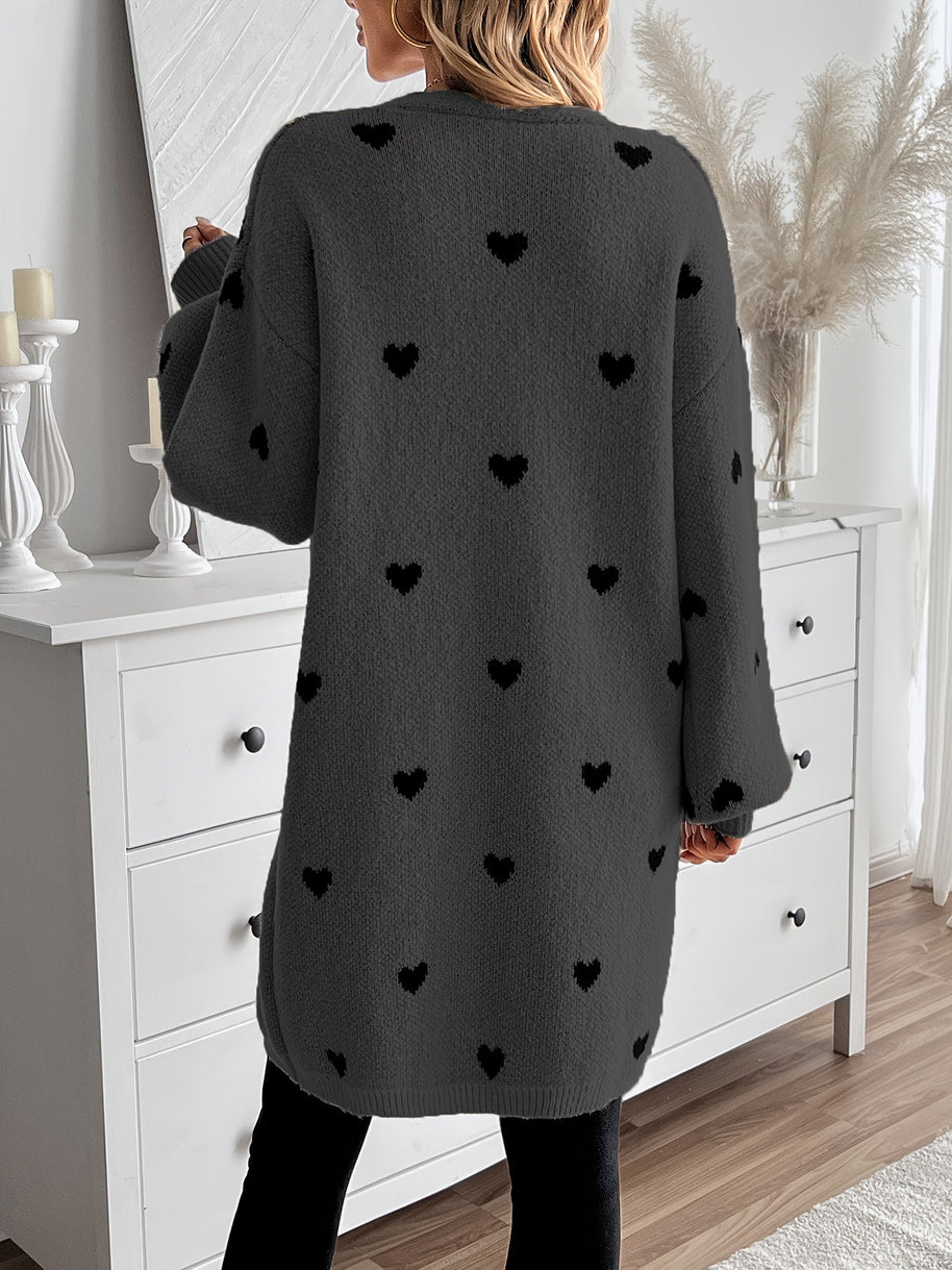 WW | Herzmuster Lange Länge Wolle Strickjacke Für Damen - Ideal für Winter