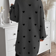 WW | Herzmuster Lange Länge Wolle Strickjacke Für Damen - Ideal für Winter